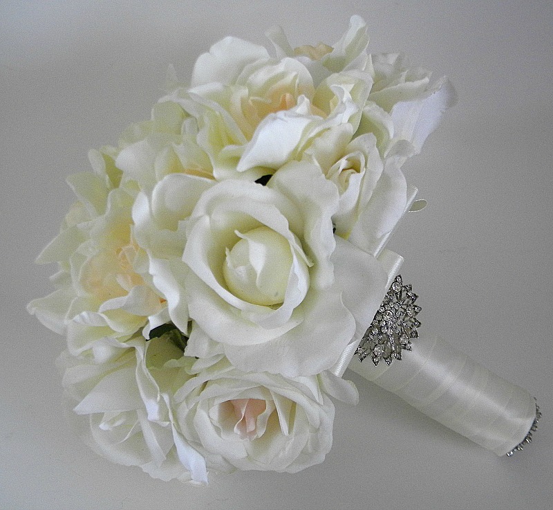 Gardenia And Rose Real Touch Bridal Bouquet In Ivory.